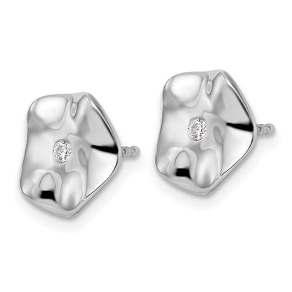 Sterlingsilber Weiß Eis Rhodiniert Diamant Gewellt Plättchen Ohrstecker