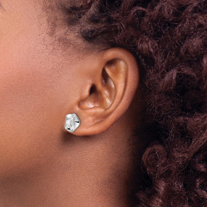 Sterlingsilber Weiß Eis Rhodiniert Diamant Gewellt Plättchen Ohrstecker