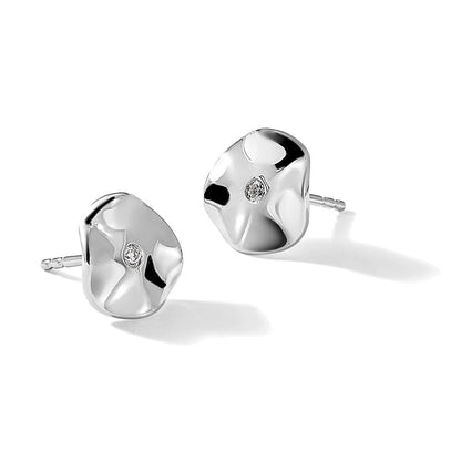 Sterlingsilber Weiß Eis Rhodiniert Diamant Gewellt Plättchen Ohrstecker
