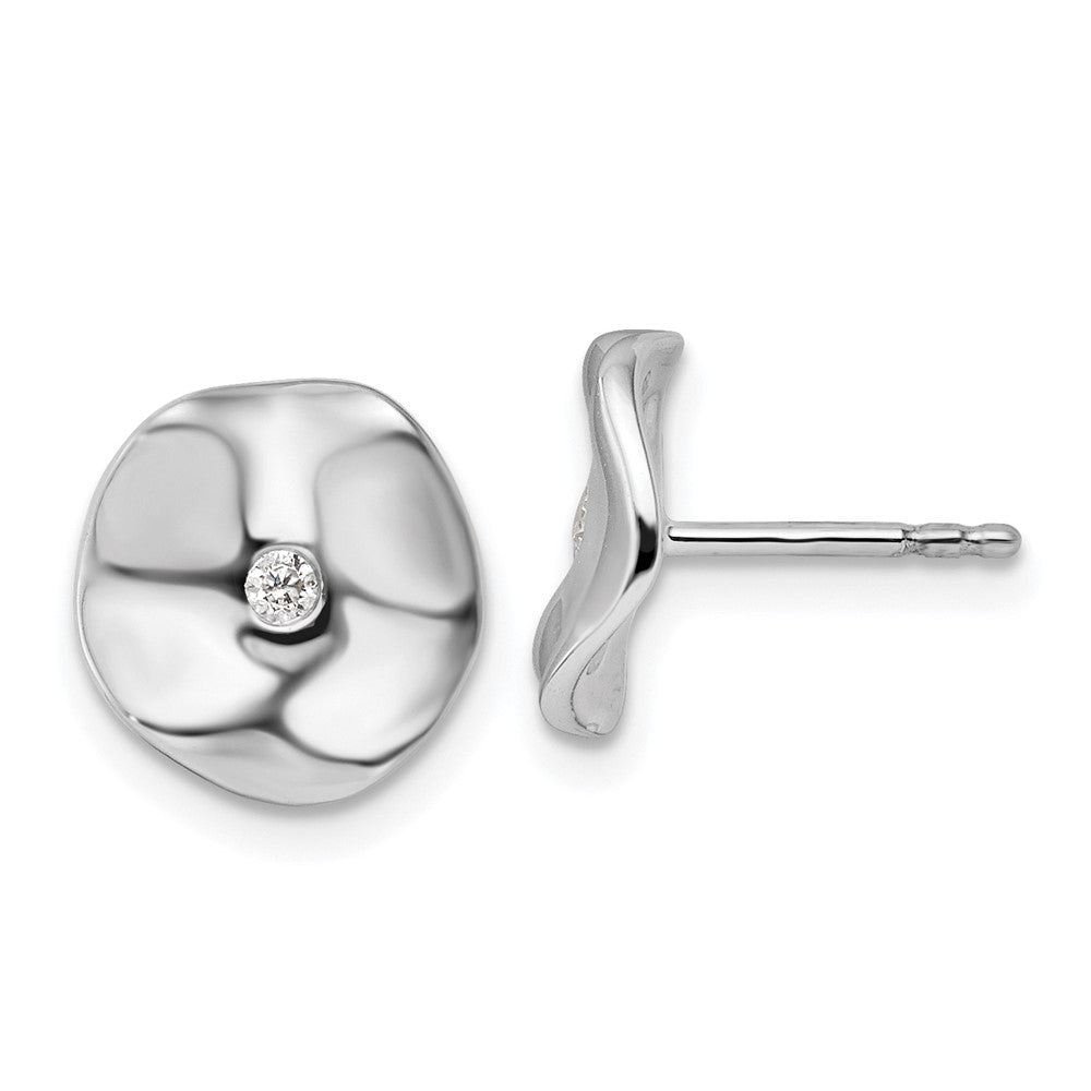 Sterlingsilber Weiß Eis Rhodiniert Diamant Gewellt Plättchen Ohrstecker