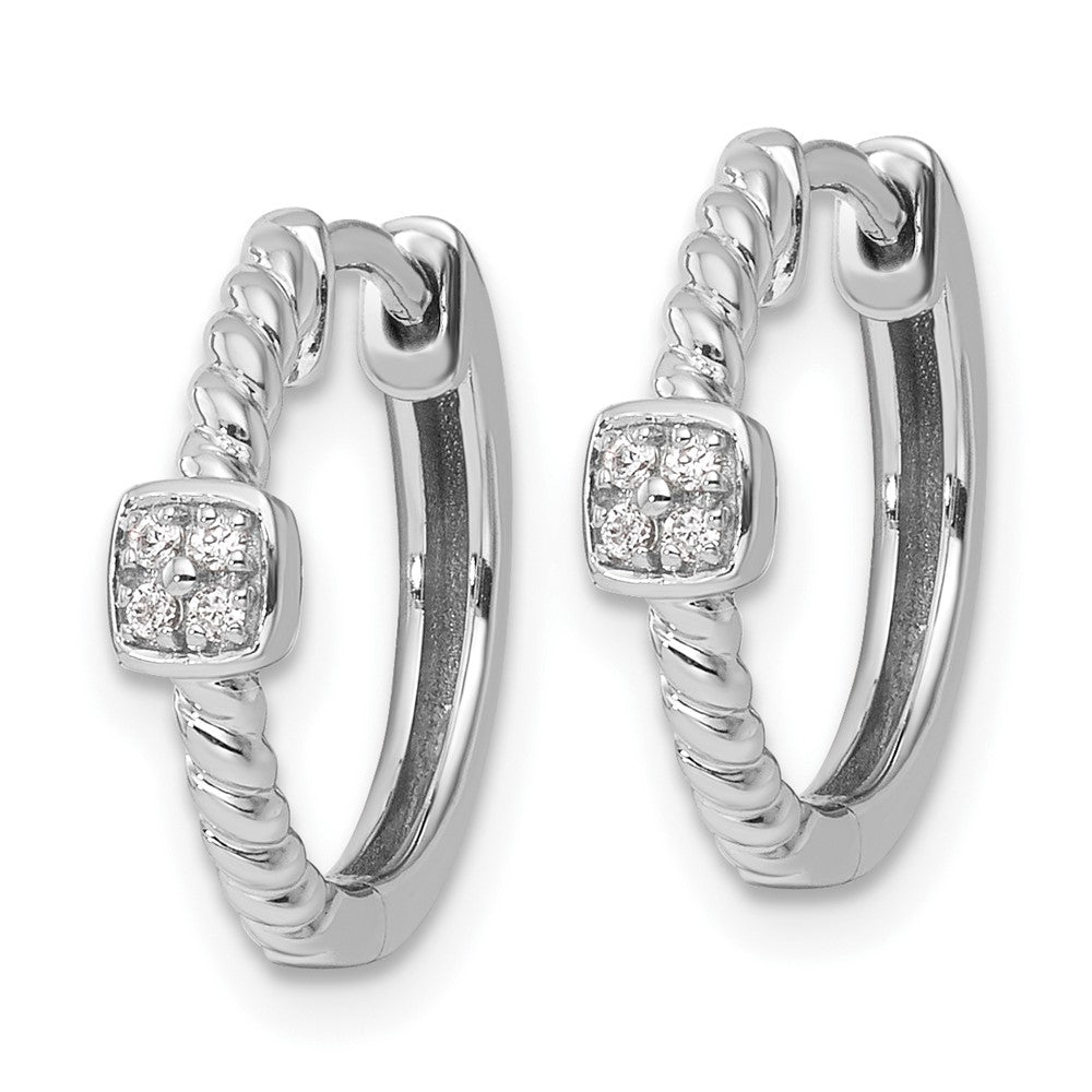 Sterlingsilber Weiß Eis Rhodiniert Diamant Quadratisch Creolen