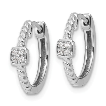 Sterlingsilber Weiß Eis Rhodiniert Diamant Quadratisch Creolen