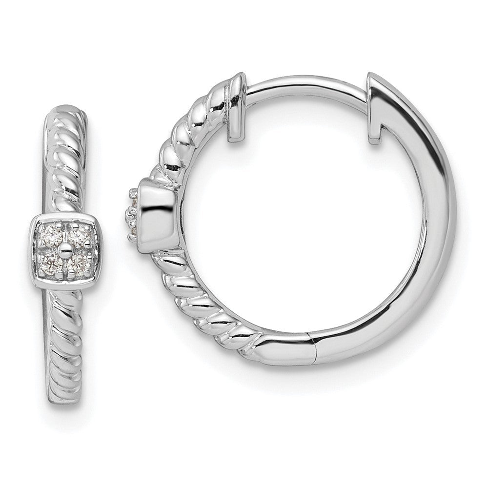 Sterlingsilber Weiß Eis Rhodiniert Diamant Quadratisch Creolen