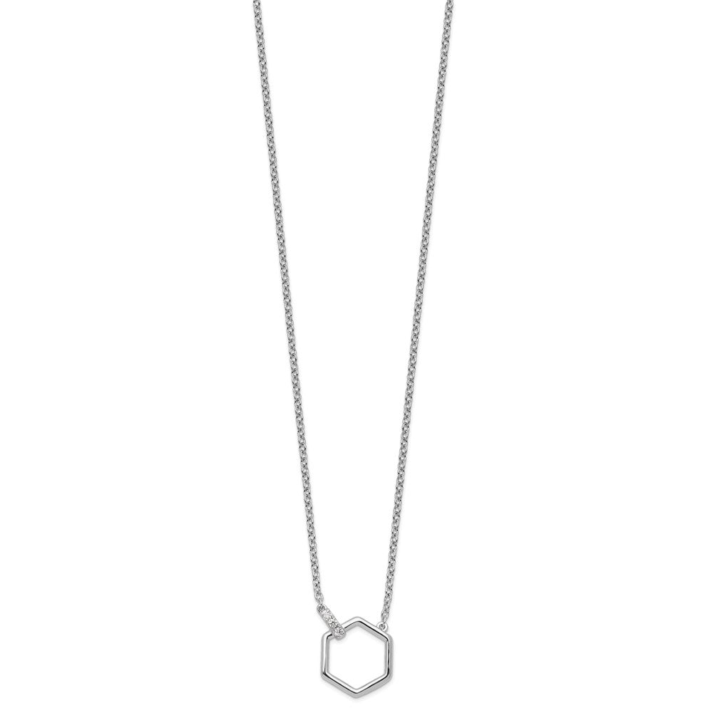 Sterlingsilber Weiß Eis Rhodiniert Diamant Hexagon Halskette