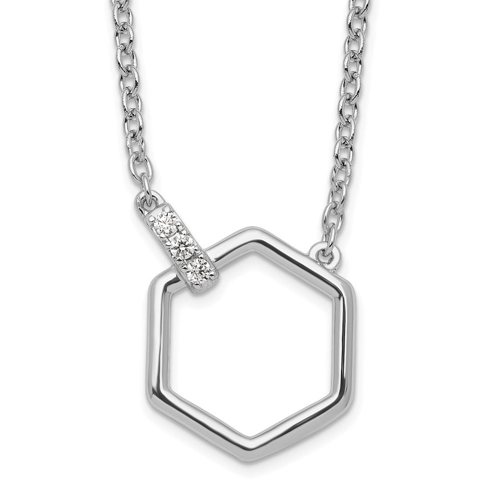 Sterlingsilber Weiß Eis Rhodiniert Diamant Hexagon Halskette