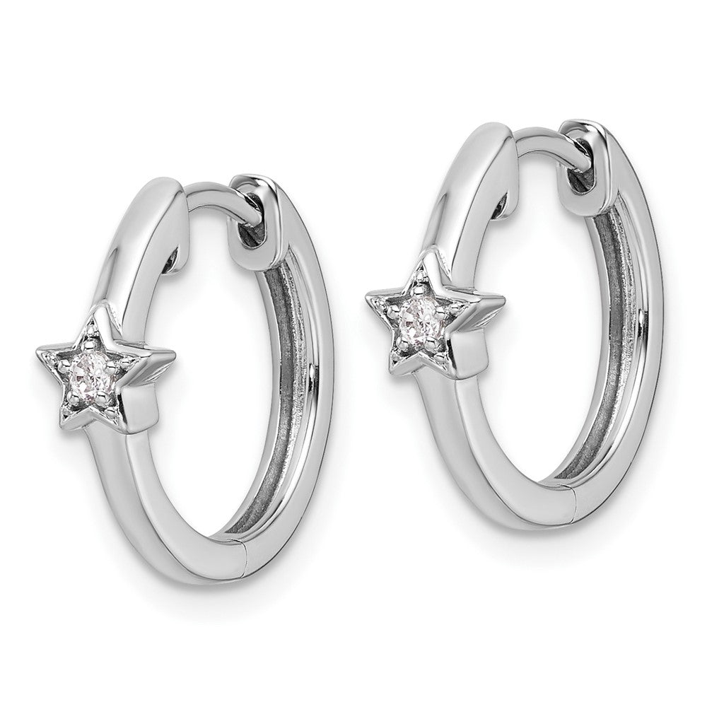 Sterlingsilber Weiß Eis Rhodiniert Diamant Stern Klappbar Creolen