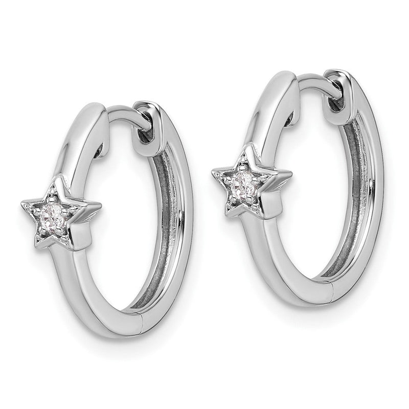 Sterlingsilber Weiß Eis Rhodiniert Diamant Stern Klappbar Creolen