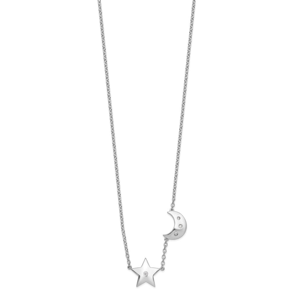 Sterlingsilber Weiß Eis Rhodiniert Diamant Stern und Mond Halskette