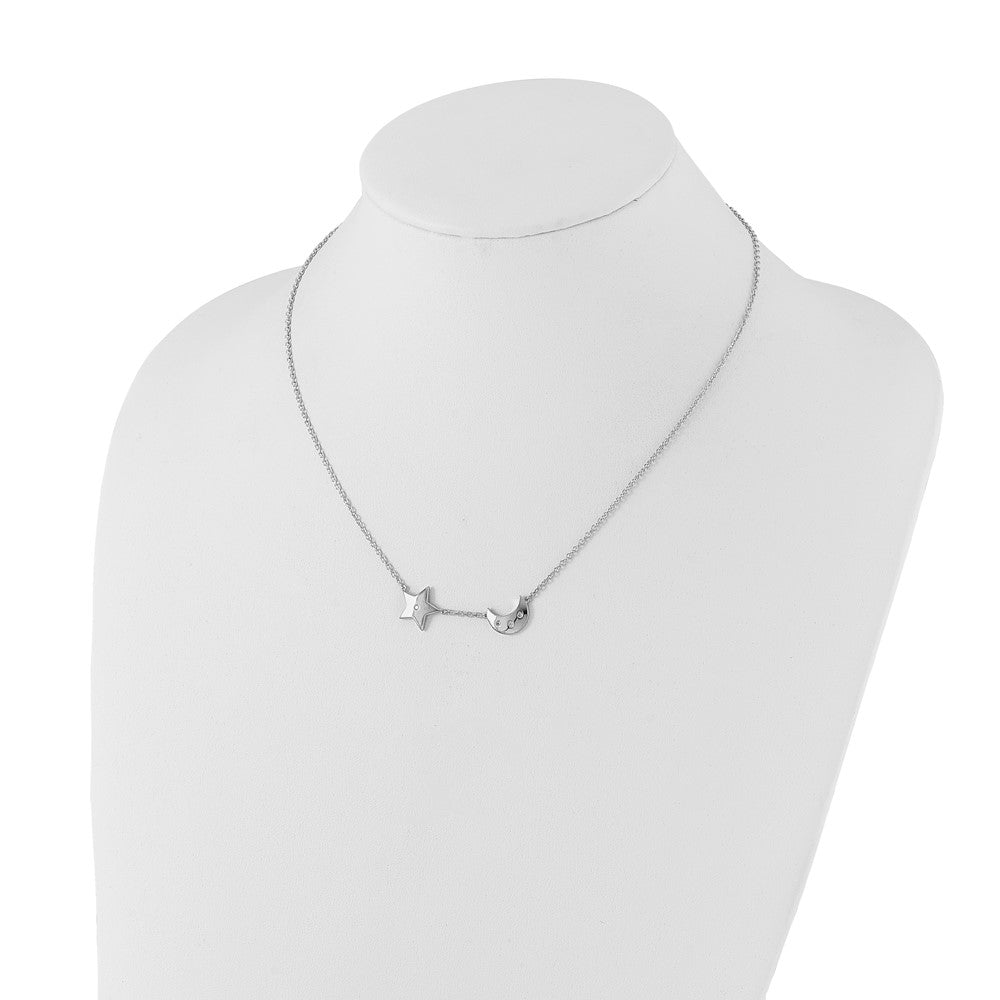 Sterlingsilber Weiß Eis Rhodiniert Diamant Stern und Mond Halskette