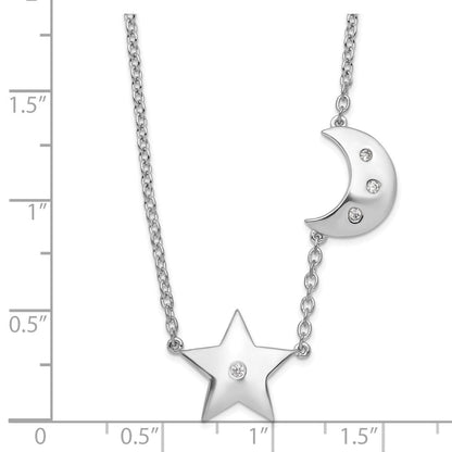 Sterlingsilber Weiß Eis Rhodiniert Diamant Stern und Mond Halskette