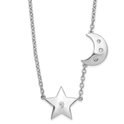 Sterlingsilber Weiß Eis Rhodiniert Diamant Stern und Mond Halskette