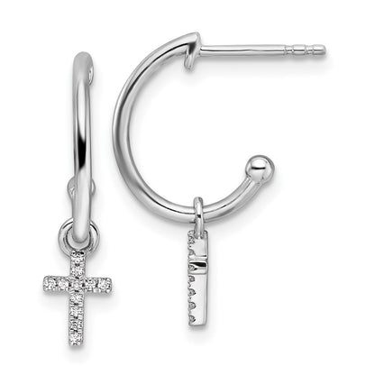 Sterlingsilber Weiß Eis Rhodiniert Diamant Kreuz Hängend Ohrstecker