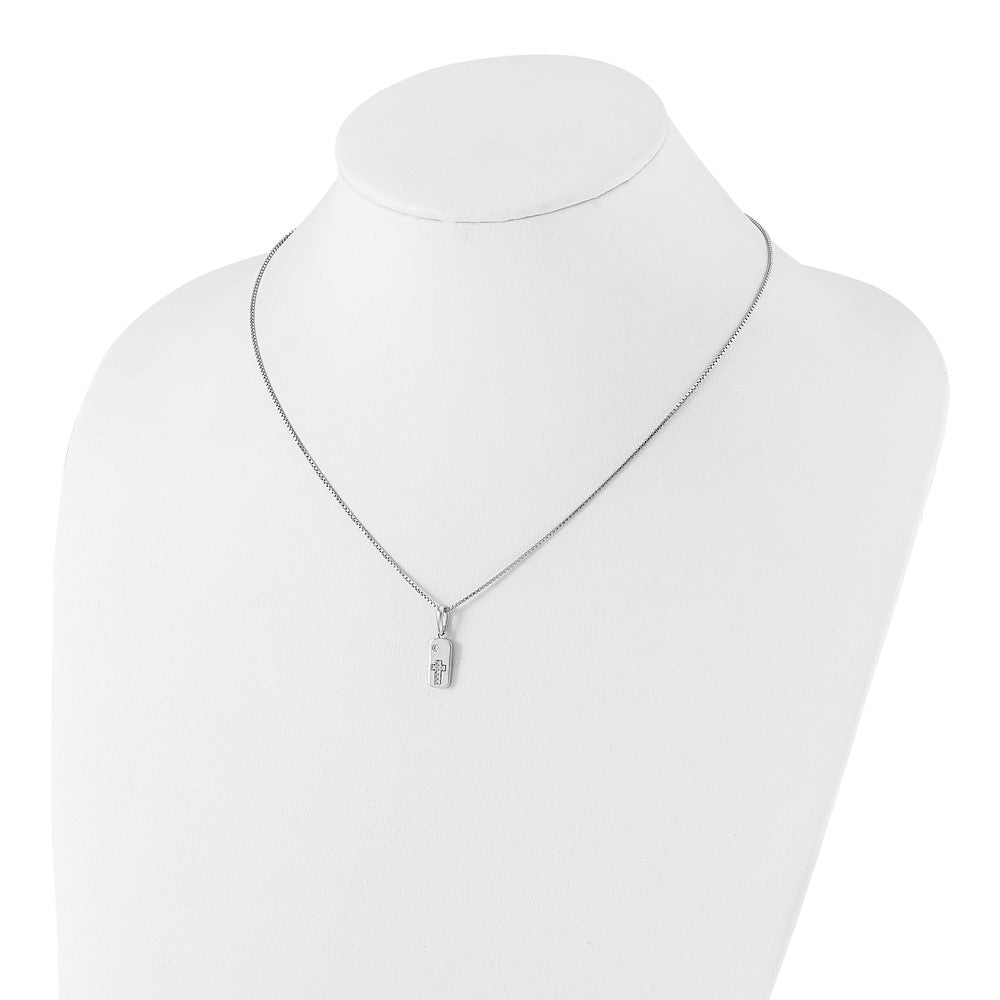 Sterlingsilber Weiß Eis Rhodiniert Diamant Kreuz Marke Halskette