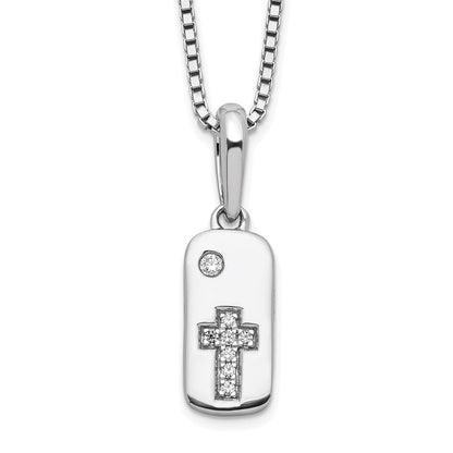 Sterlingsilber Weiß Eis Rhodiniert Diamant Kreuz Marke Halskette