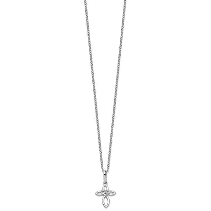 Sterlingsilber Weiß Eis Rhodiniert Diamant Kreuz mit Herz Halskette