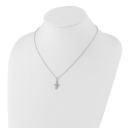 Sterlingsilber Weiß Eis Rhodiniert Diamant Kreuz mit Herz Halskette
