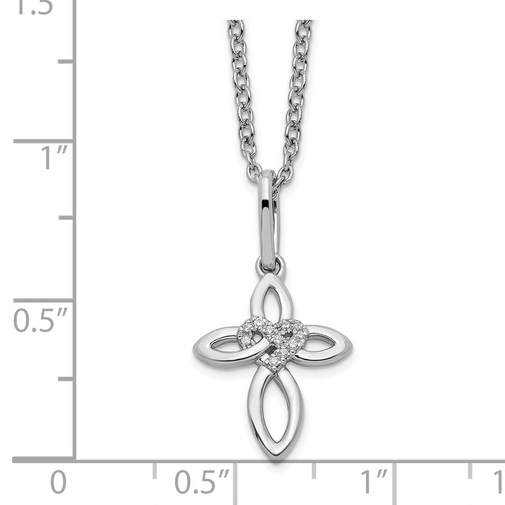 Sterlingsilber Weiß Eis Rhodiniert Diamant Kreuz mit Herz Halskette