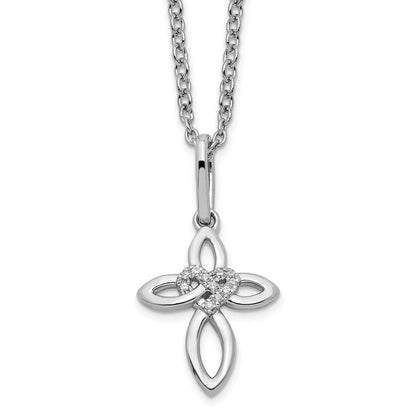 Sterlingsilber Weiß Eis Rhodiniert Diamant Kreuz mit Herz Halskette
