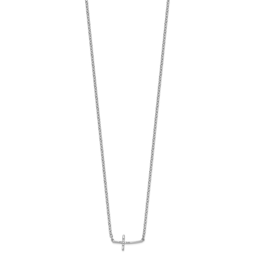 Sterlingsilber Weiß Eis Rhodiniert Diamant Seitlich Kreuz Halskette