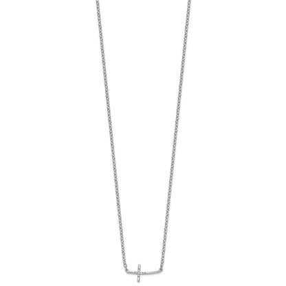 Sterlingsilber Weiß Eis Rhodiniert Diamant Seitlich Kreuz Halskette