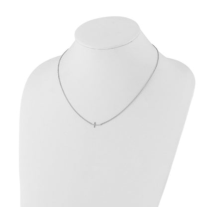 Sterlingsilber Weiß Eis Rhodiniert Diamant Seitlich Kreuz Halskette