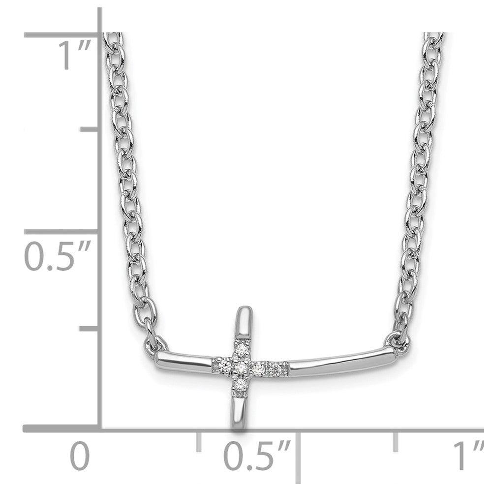 Sterlingsilber Weiß Eis Rhodiniert Diamant Seitlich Kreuz Halskette