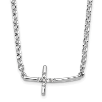 Sterlingsilber Weiß Eis Rhodiniert Diamant Seitlich Kreuz Halskette