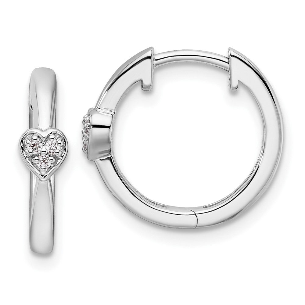 Sterlingsilber Weiß Eis Rhodiniert Diamant Herz Klappbar Creolen
