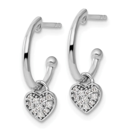 Sterlingsilber Weiß Eis Rhodiniert Diamant Herz Hängend Ohrstecker