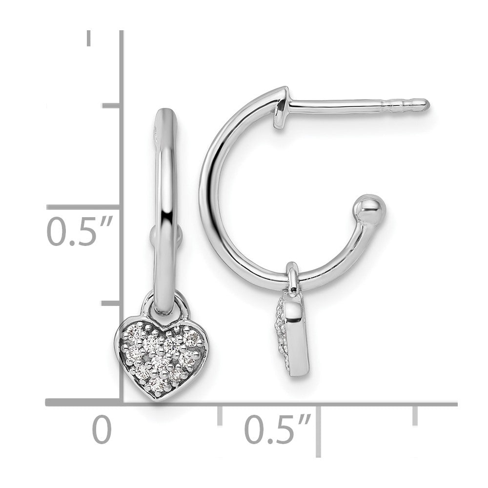 Sterlingsilber Weiß Eis Rhodiniert Diamant Herz Hängend Ohrstecker