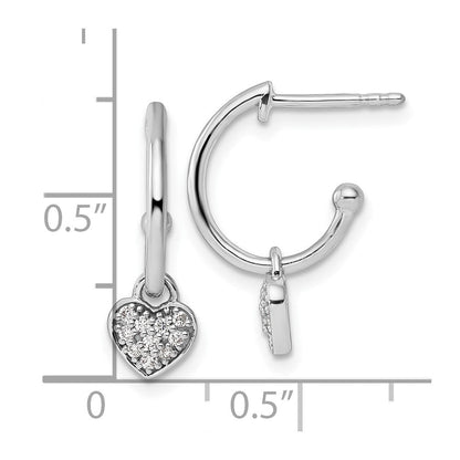 Sterlingsilber Weiß Eis Rhodiniert Diamant Herz Hängend Ohrstecker