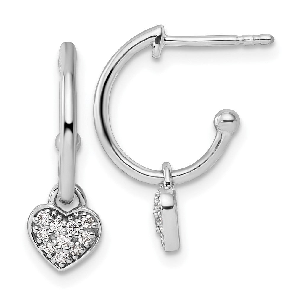 Sterlingsilber Weiß Eis Rhodiniert Diamant Herz Hängend Ohrstecker