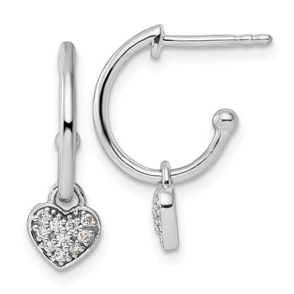 Sterlingsilber Weiß Eis Rhodiniert Diamant Herz Hängend Ohrstecker
