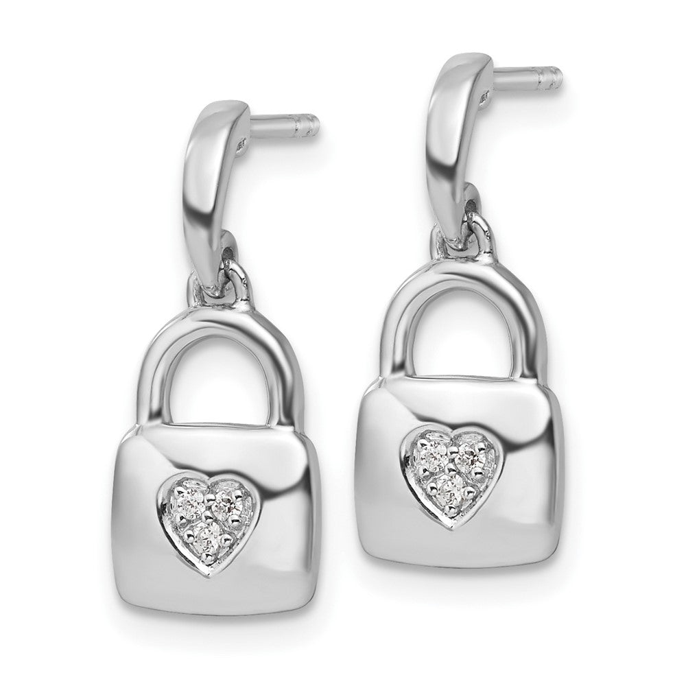Sterlingsilber Weiß Eis Rhodiniert Diamant Herz Schloss Hängend Ohrstecker