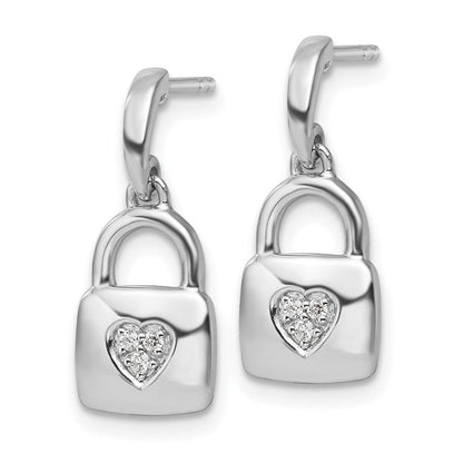 Sterlingsilber Weiß Eis Rhodiniert Diamant Herz Schloss Hängend Ohrstecker