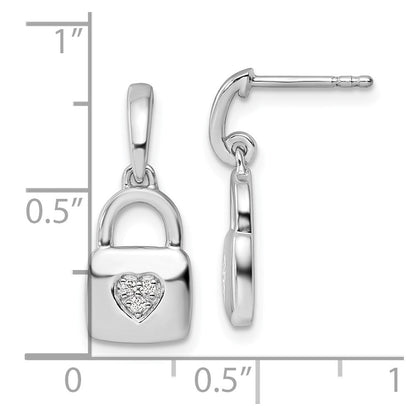 Sterlingsilber Weiß Eis Rhodiniert Diamant Herz Schloss Hängend Ohrstecker