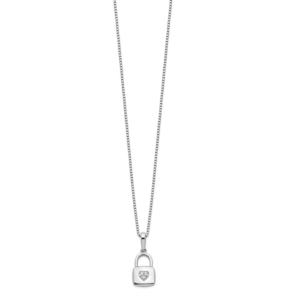 Sterlingsilber Weiß Eis Rhodiniert Diamant Herz Schloss Halskette