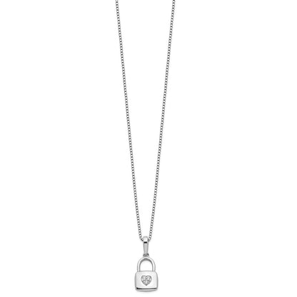 Sterlingsilber Weiß Eis Rhodiniert Diamant Herz Schloss Halskette