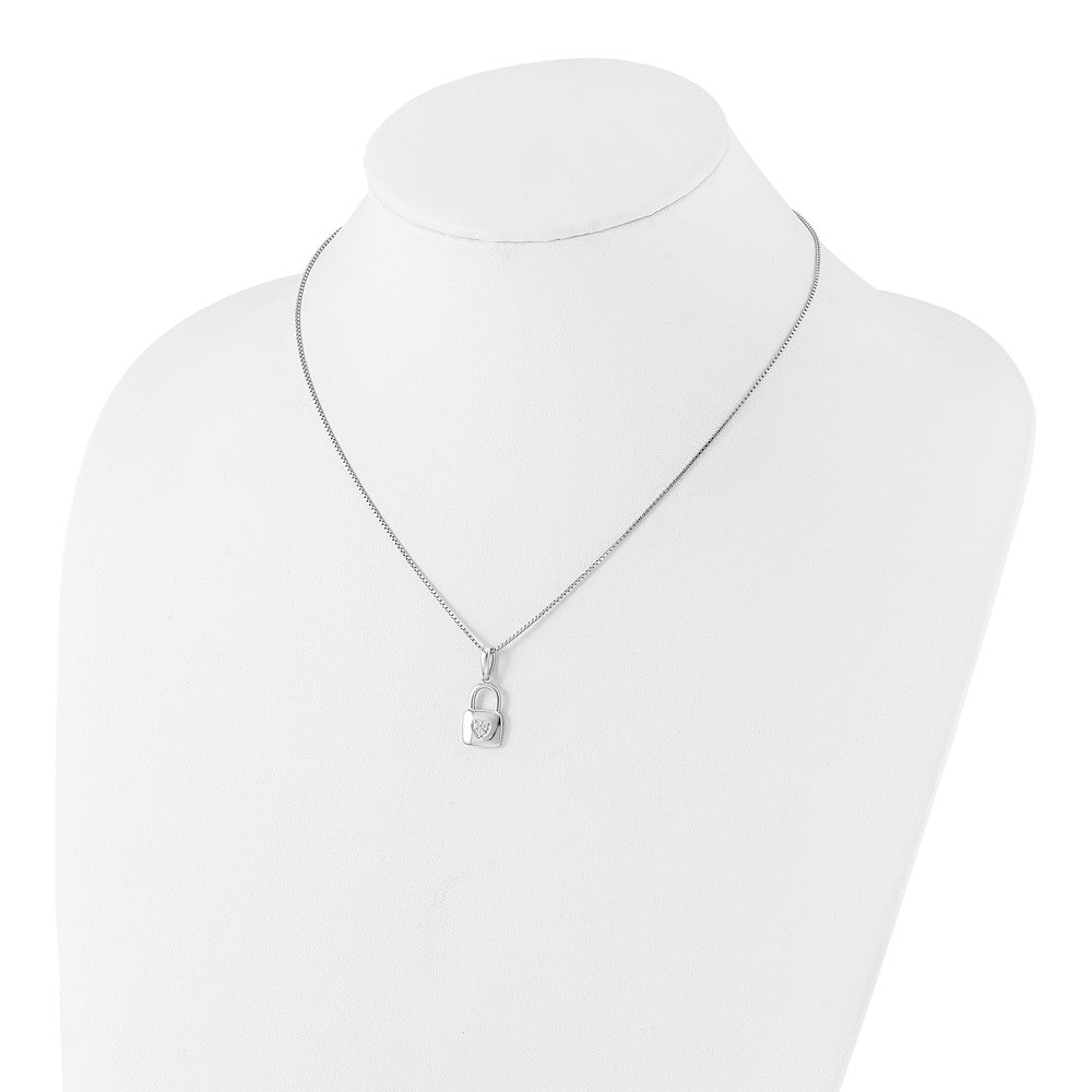 Sterlingsilber Weiß Eis Rhodiniert Diamant Herz Schloss Halskette