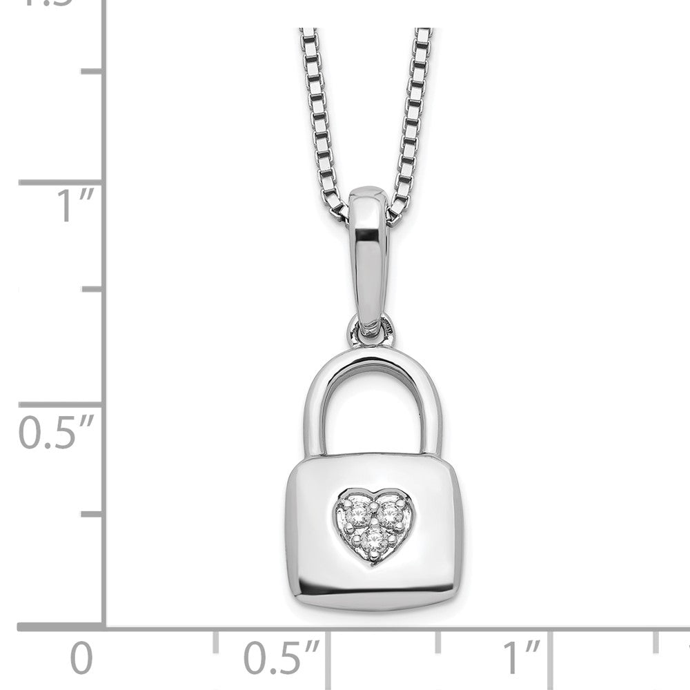 Sterlingsilber Weiß Eis Rhodiniert Diamant Herz Schloss Halskette