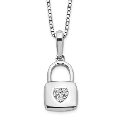 Sterlingsilber Weiß Eis Rhodiniert Diamant Herz Schloss Halskette