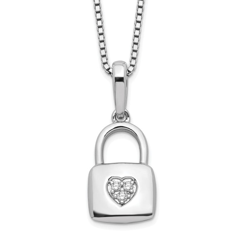 Sterlingsilber Weiß Eis Rhodiniert Diamant Herz Schloss Halskette