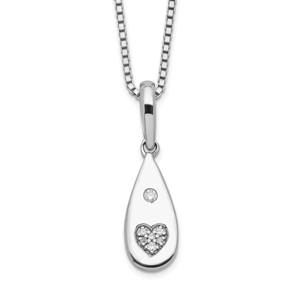 Sterlingsilber Weiß Eis Rhodiniert Diamant Herz Tropfen Halskette