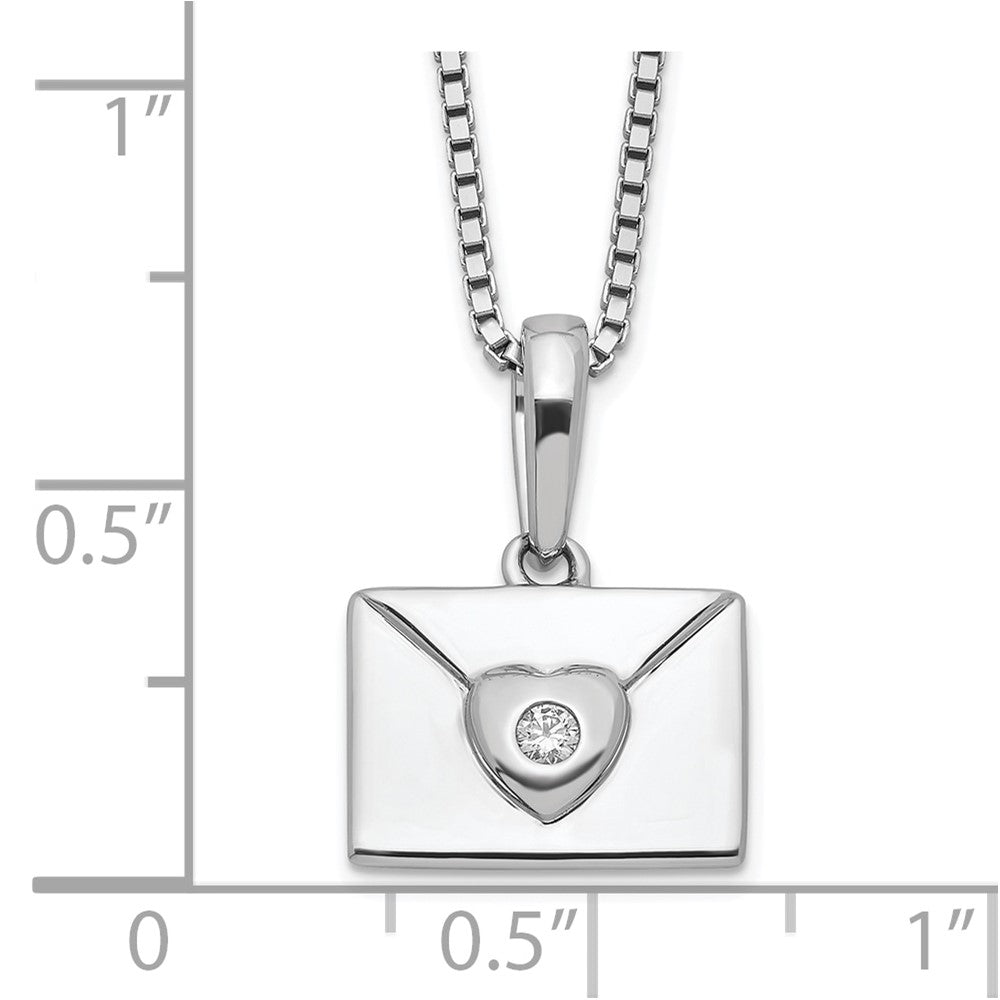 Sterlingsilber Weiß Eis Rhodiniert Diamant Herz Envelope Halskette
