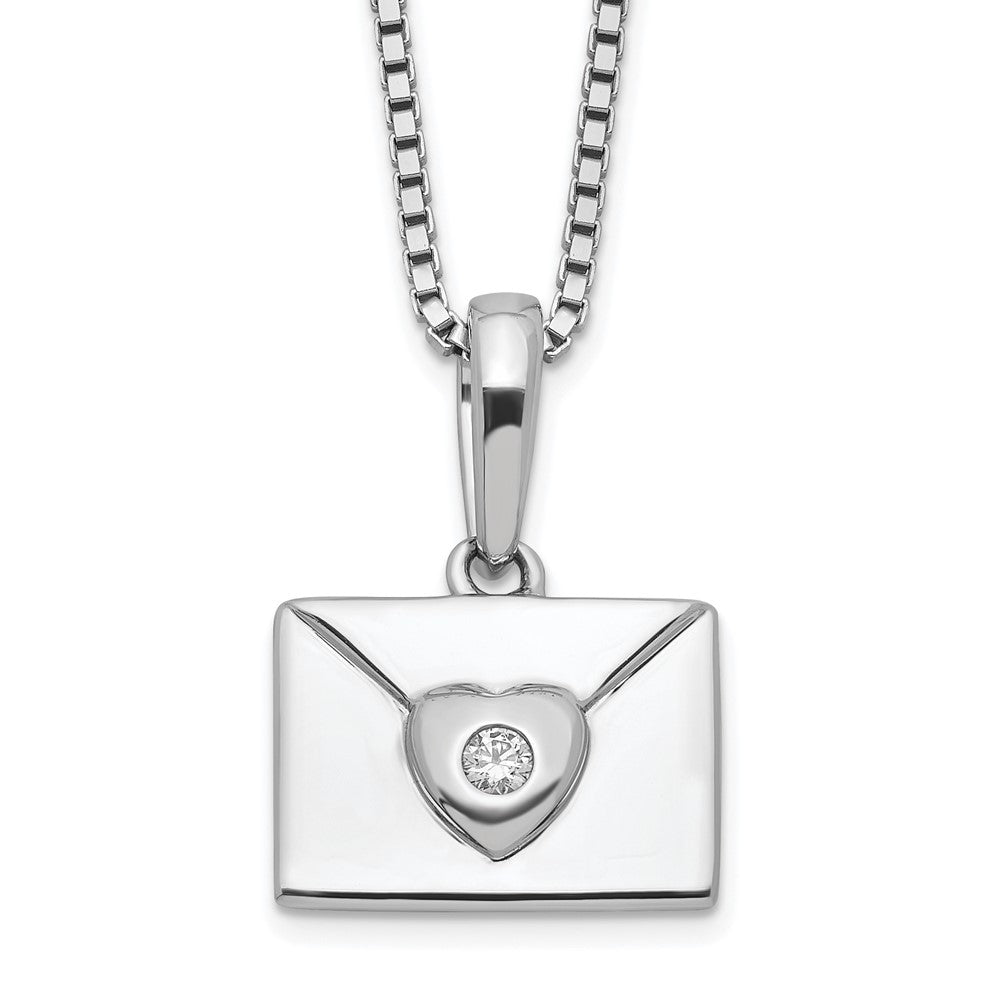 Sterlingsilber Weiß Eis Rhodiniert Diamant Herz Envelope Halskette