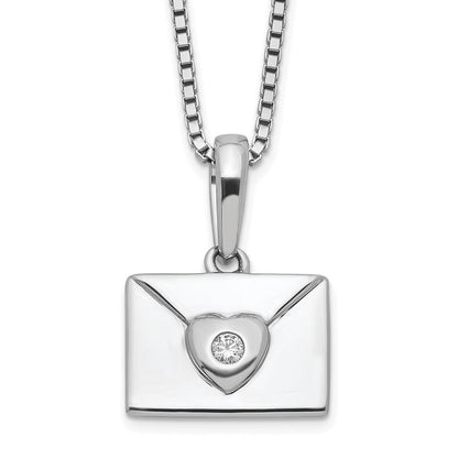 Sterlingsilber Weiß Eis Rhodiniert Diamant Herz Envelope Halskette