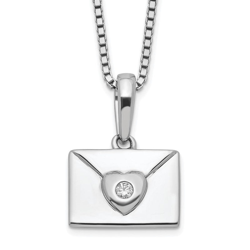 Sterlingsilber Weiß Eis Rhodiniert Diamant Herz Envelope Halskette