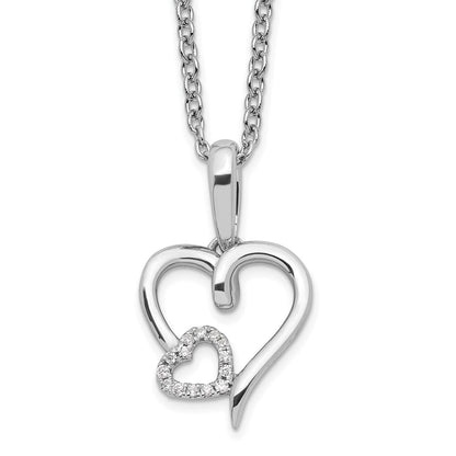 Sterlingsilber Weiß Eis Rhodiniert Diamant Herzen Halskette