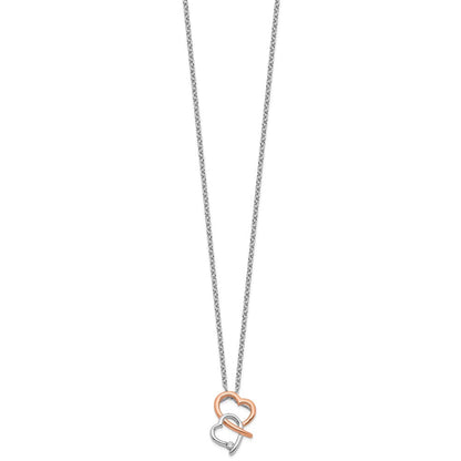 Sterlingsilber Weiß Eis Rhodiniert Roséfarben Diamant Herzen Halskette