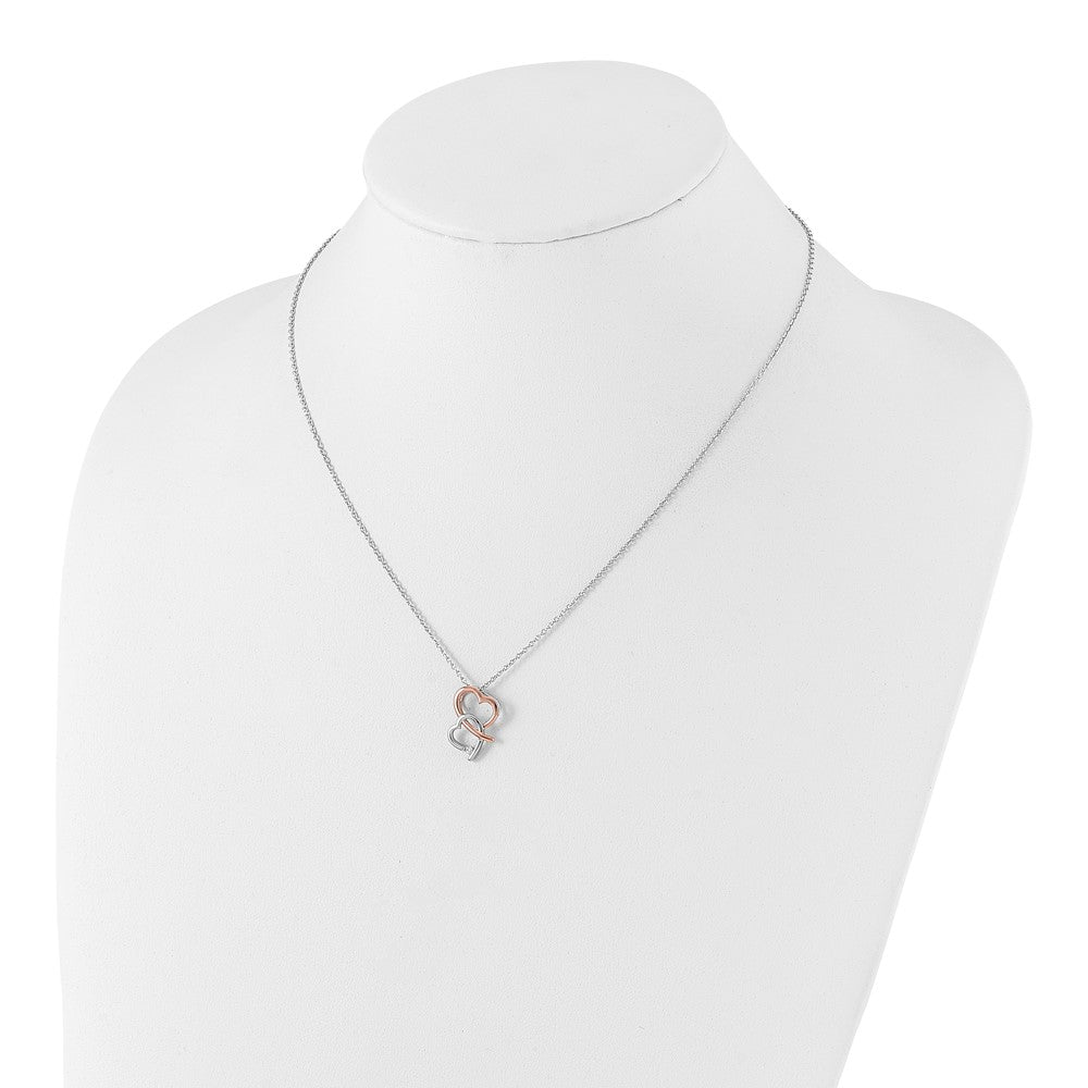 Sterlingsilber Weiß Eis Rhodiniert Roséfarben Diamant Herzen Halskette